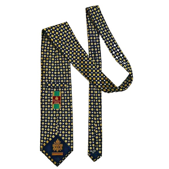 Equestrian Firenre Necktie Tie 100% Silk Made in Italy Texture Navy Yellow White - Picture 8 of 8